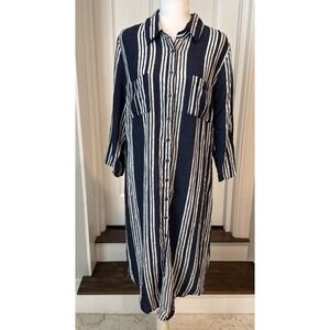 New Kut from the Cloth Shirt Dress Red Blue White Stripes Sz 10 Roll Sleeve